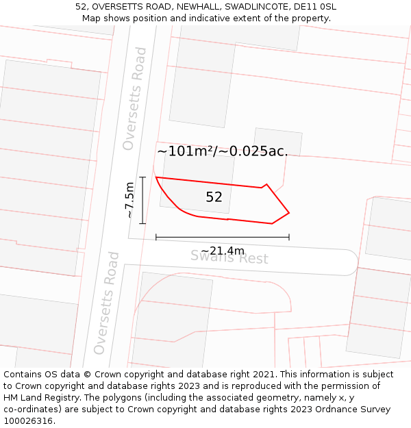 52, OVERSETTS ROAD, NEWHALL, SWADLINCOTE, DE11 0SL: Plot and title map