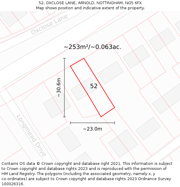 52, OXCLOSE LANE, ARNOLD, NOTTINGHAM, NG5 6FX: Plot and title map