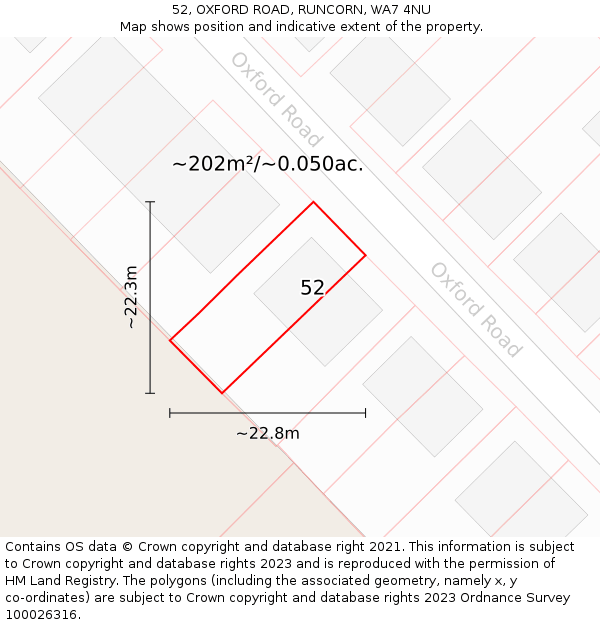 52, OXFORD ROAD, RUNCORN, WA7 4NU: Plot and title map