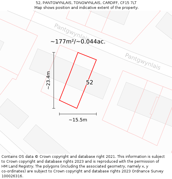 52, PANTGWYNLAIS, TONGWYNLAIS, CARDIFF, CF15 7LT: Plot and title map