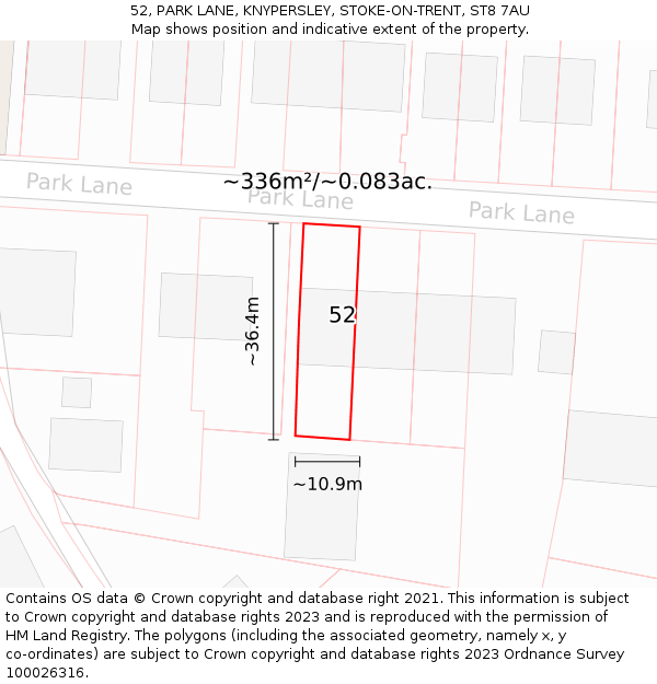 52, PARK LANE, KNYPERSLEY, STOKE-ON-TRENT, ST8 7AU: Plot and title map