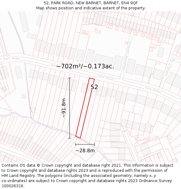 52, PARK ROAD, NEW BARNET, BARNET, EN4 9QF: Plot and title map