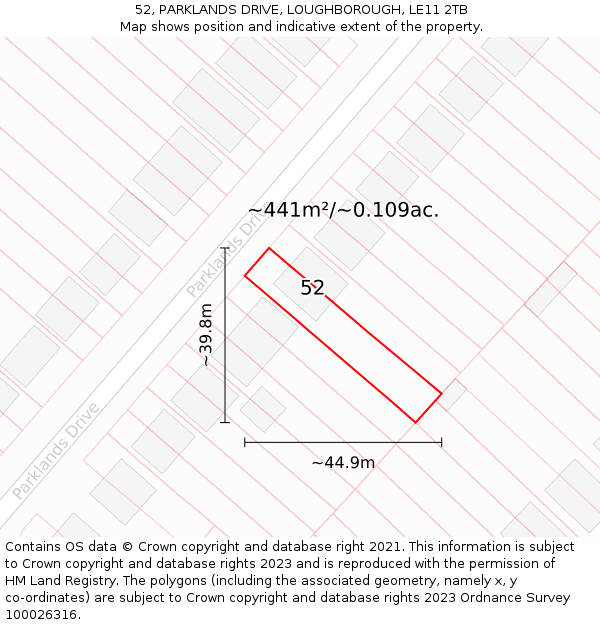 52, PARKLANDS DRIVE, LOUGHBOROUGH, LE11 2TB: Plot and title map