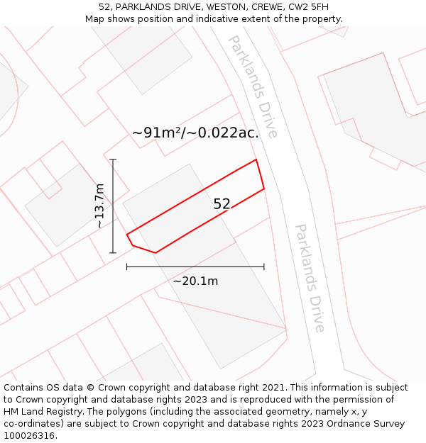 52, PARKLANDS DRIVE, WESTON, CREWE, CW2 5FH: Plot and title map