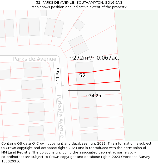 52, PARKSIDE AVENUE, SOUTHAMPTON, SO16 9AG: Plot and title map