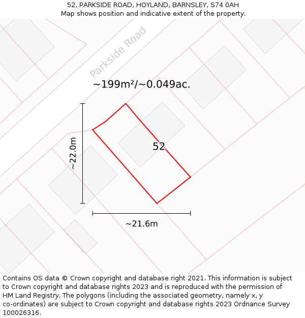 52, PARKSIDE ROAD, HOYLAND, BARNSLEY, S74 0AH: Plot and title map