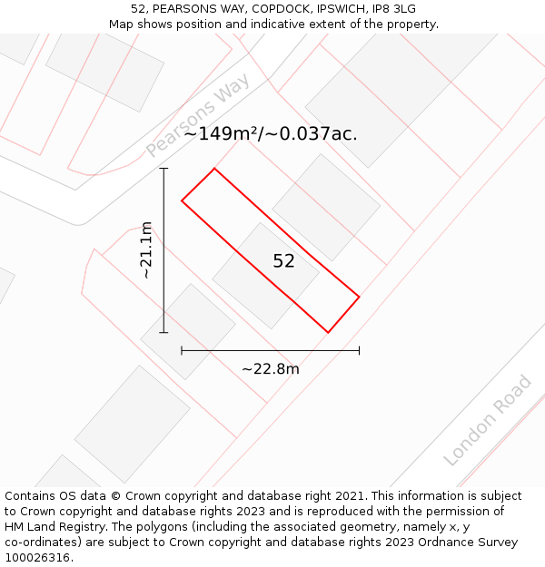 52, PEARSONS WAY, COPDOCK, IPSWICH, IP8 3LG: Plot and title map