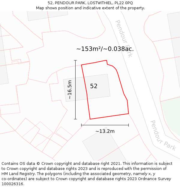 52, PENDOUR PARK, LOSTWITHIEL, PL22 0PQ: Plot and title map