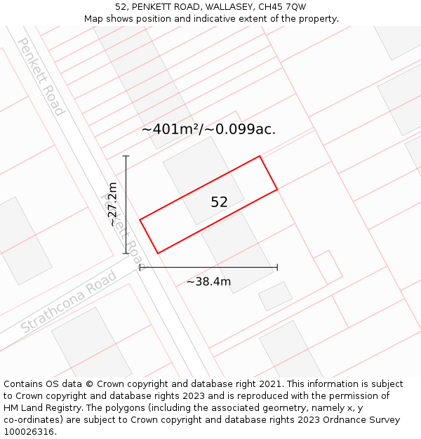 52, PENKETT ROAD, WALLASEY, CH45 7QW: Plot and title map