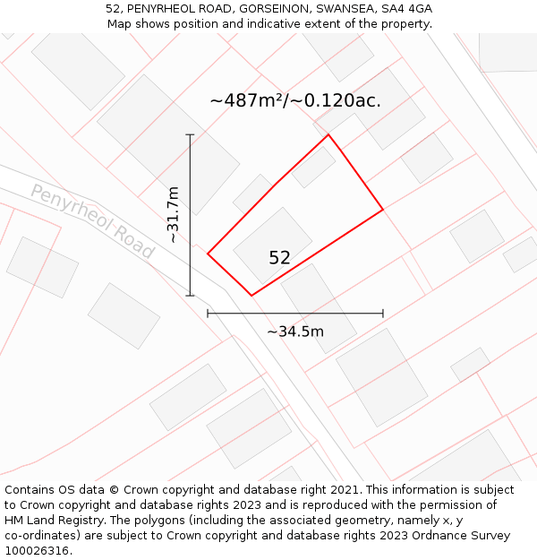 52, PENYRHEOL ROAD, GORSEINON, SWANSEA, SA4 4GA: Plot and title map