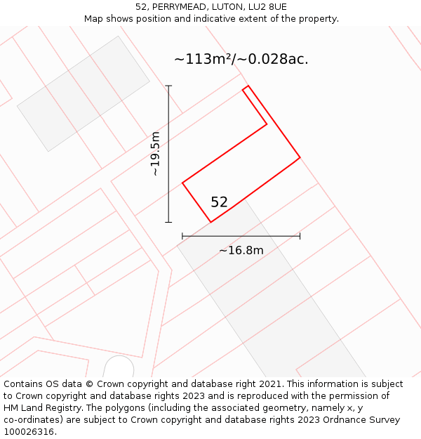 52, PERRYMEAD, LUTON, LU2 8UE: Plot and title map