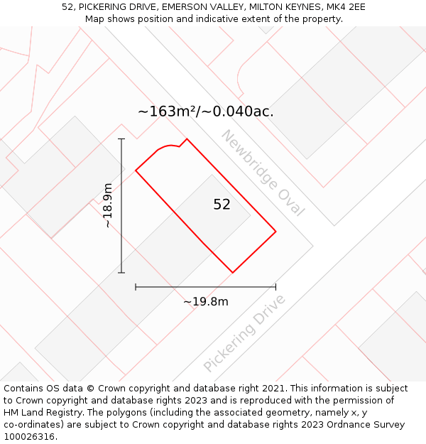 52, PICKERING DRIVE, EMERSON VALLEY, MILTON KEYNES, MK4 2EE: Plot and title map