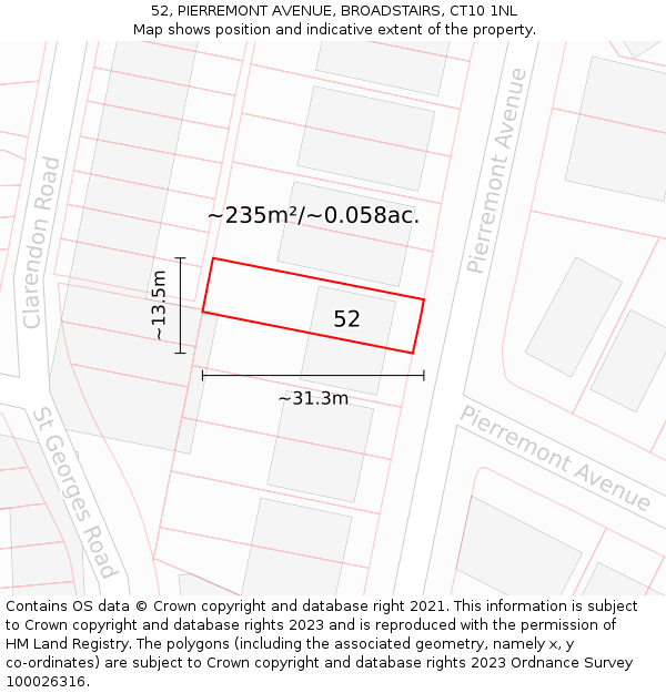 52, PIERREMONT AVENUE, BROADSTAIRS, CT10 1NL: Plot and title map