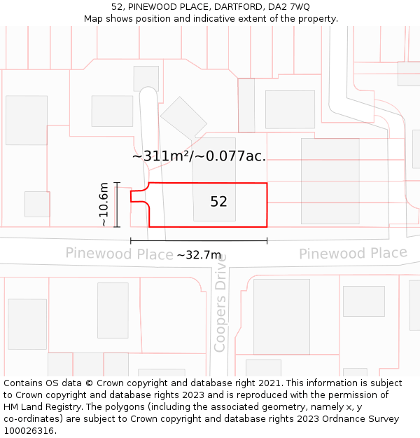 52, PINEWOOD PLACE, DARTFORD, DA2 7WQ: Plot and title map