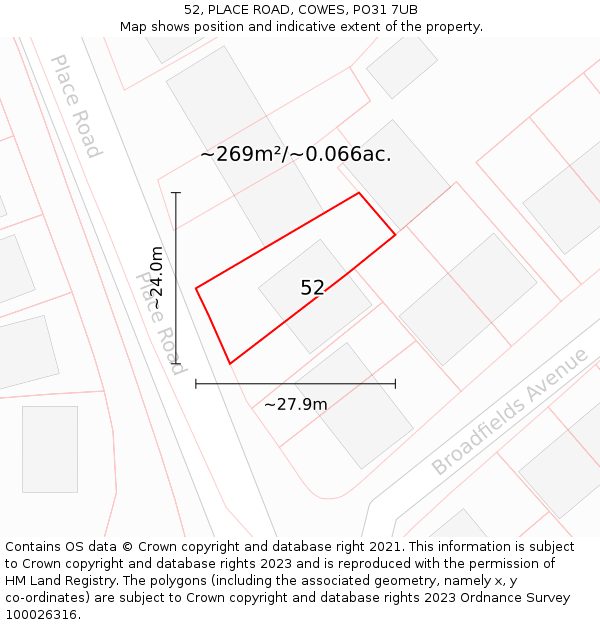 52, PLACE ROAD, COWES, PO31 7UB: Plot and title map