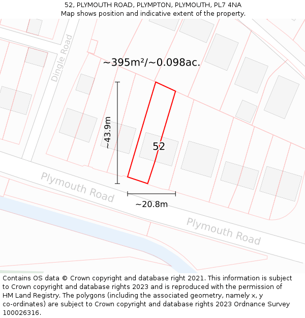 52, PLYMOUTH ROAD, PLYMPTON, PLYMOUTH, PL7 4NA: Plot and title map