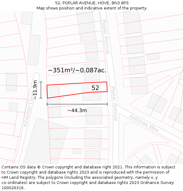 52, POPLAR AVENUE, HOVE, BN3 8PS: Plot and title map