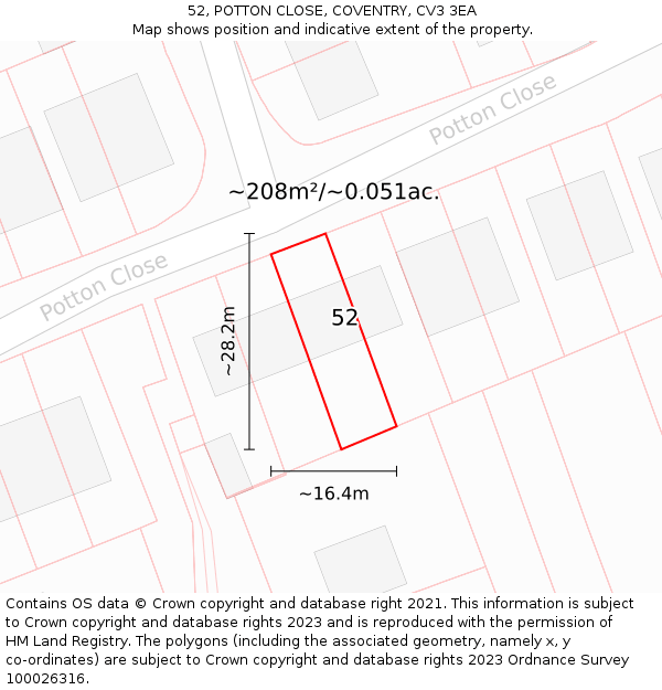 52, POTTON CLOSE, COVENTRY, CV3 3EA: Plot and title map