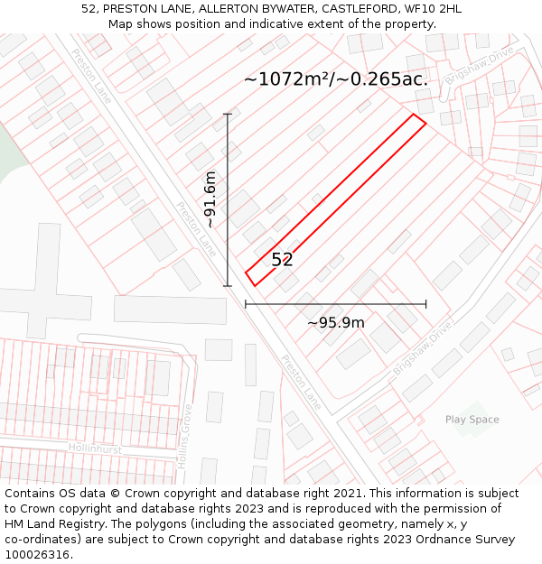 52, PRESTON LANE, ALLERTON BYWATER, CASTLEFORD, WF10 2HL: Plot and title map
