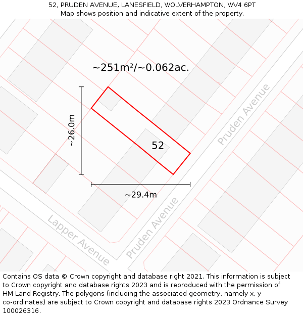 52, PRUDEN AVENUE, LANESFIELD, WOLVERHAMPTON, WV4 6PT: Plot and title map