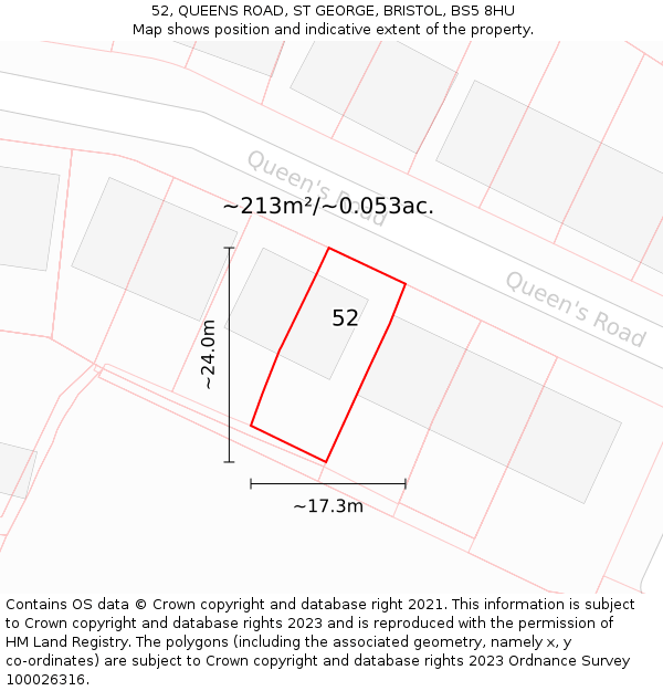 52, QUEENS ROAD, ST GEORGE, BRISTOL, BS5 8HU: Plot and title map