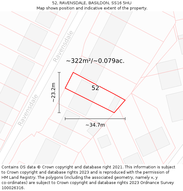 52, RAVENSDALE, BASILDON, SS16 5HU: Plot and title map