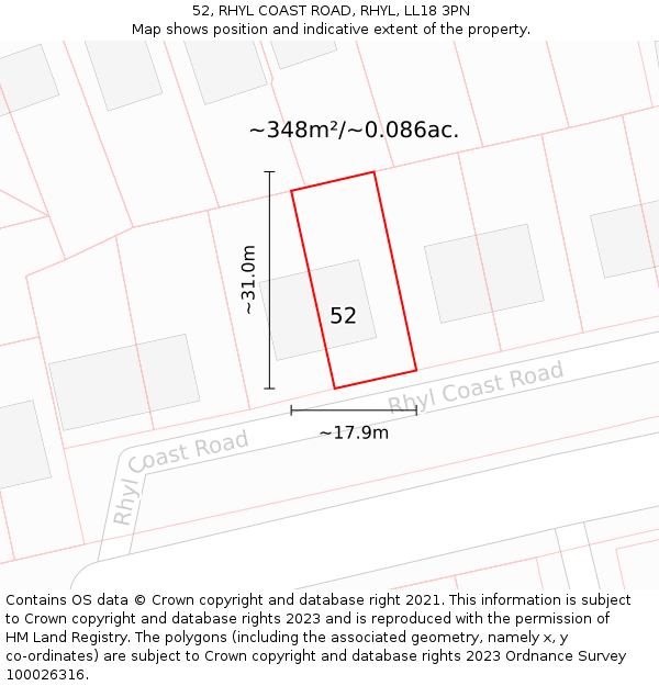 52, RHYL COAST ROAD, RHYL, LL18 3PN: Plot and title map