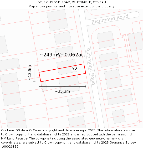 52, RICHMOND ROAD, WHITSTABLE, CT5 3PH: Plot and title map