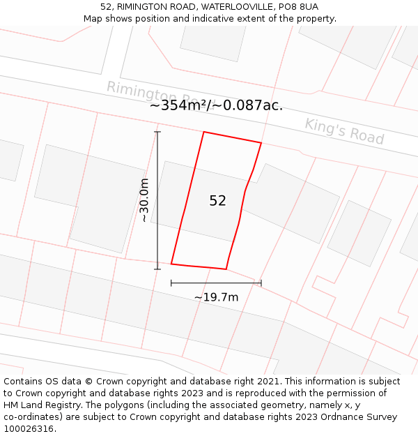 52, RIMINGTON ROAD, WATERLOOVILLE, PO8 8UA: Plot and title map