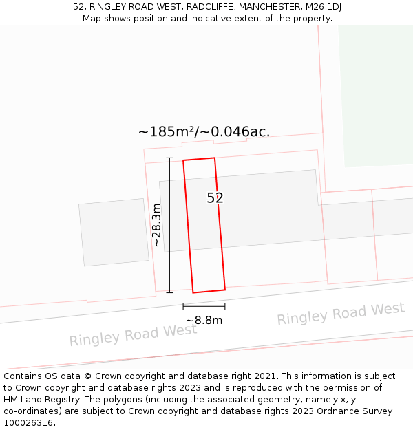 52, RINGLEY ROAD WEST, RADCLIFFE, MANCHESTER, M26 1DJ: Plot and title map