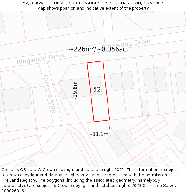 52, RINGWOOD DRIVE, NORTH BADDESLEY, SOUTHAMPTON, SO52 9GY: Plot and title map