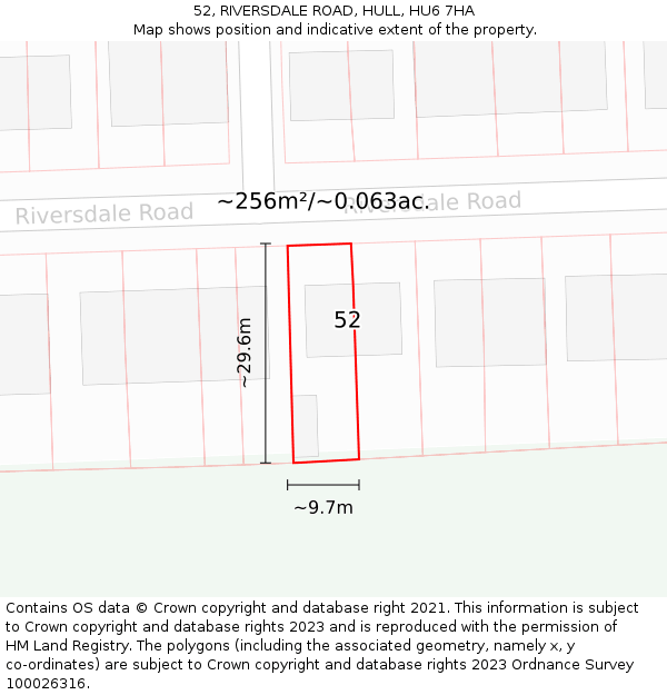 52, RIVERSDALE ROAD, HULL, HU6 7HA: Plot and title map