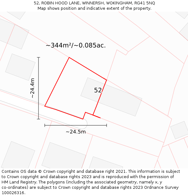 52, ROBIN HOOD LANE, WINNERSH, WOKINGHAM, RG41 5NQ: Plot and title map