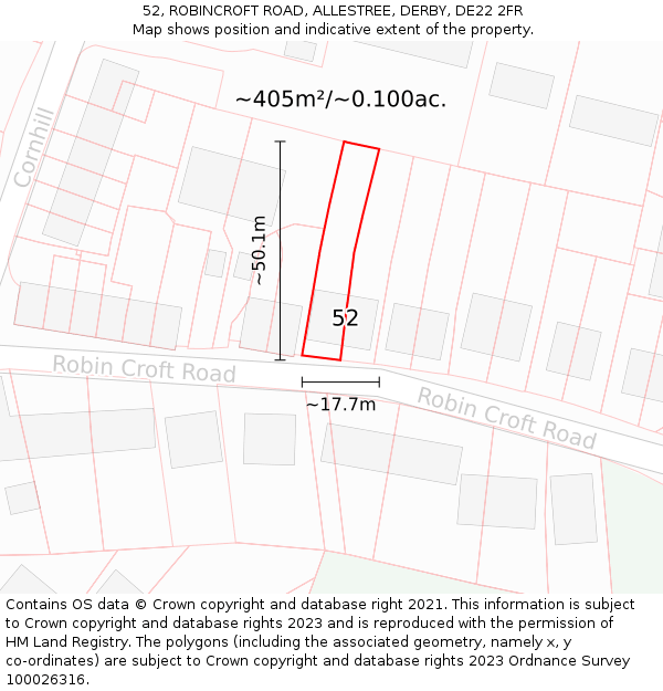 52, ROBINCROFT ROAD, ALLESTREE, DERBY, DE22 2FR: Plot and title map