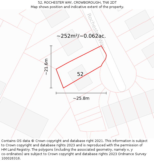 52, ROCHESTER WAY, CROWBOROUGH, TN6 2DT: Plot and title map