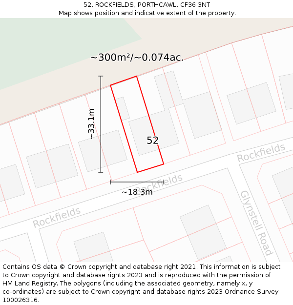 52, ROCKFIELDS, PORTHCAWL, CF36 3NT: Plot and title map