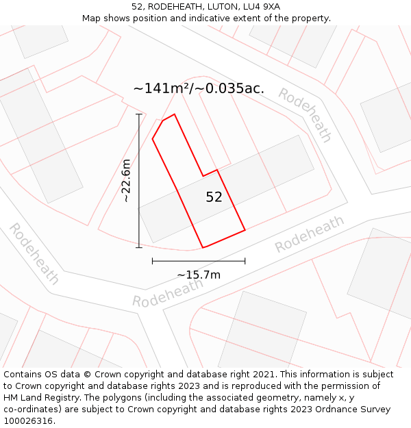 52, RODEHEATH, LUTON, LU4 9XA: Plot and title map