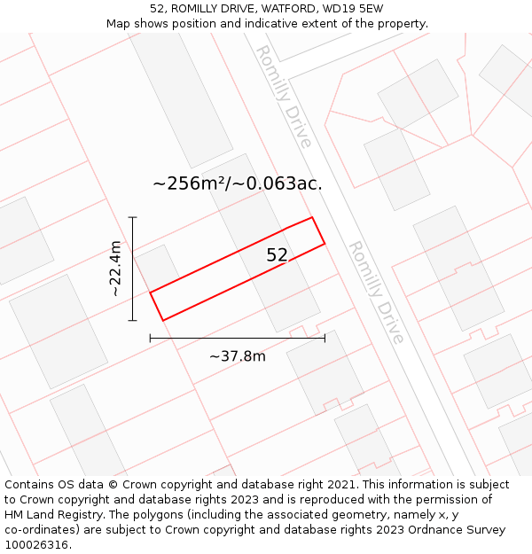 52, ROMILLY DRIVE, WATFORD, WD19 5EW: Plot and title map