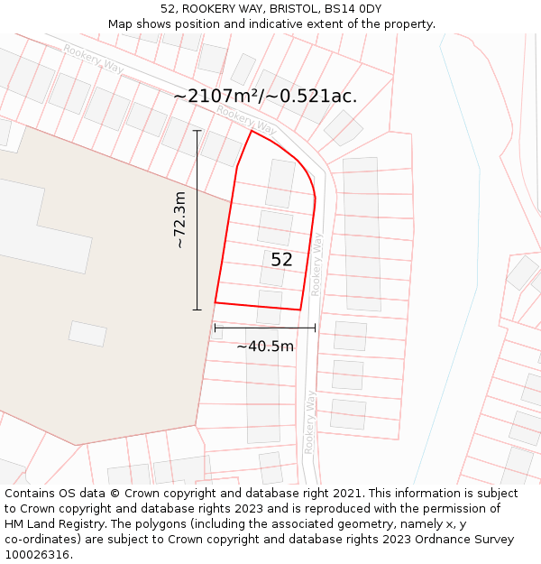 52, ROOKERY WAY, BRISTOL, BS14 0DY: Plot and title map