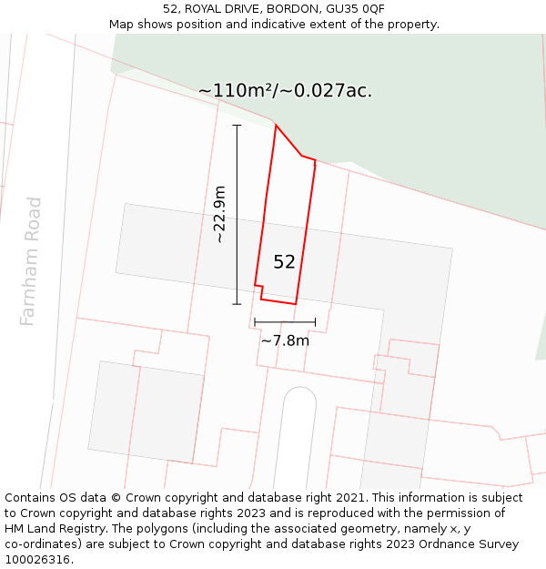 52, ROYAL DRIVE, BORDON, GU35 0QF: Plot and title map