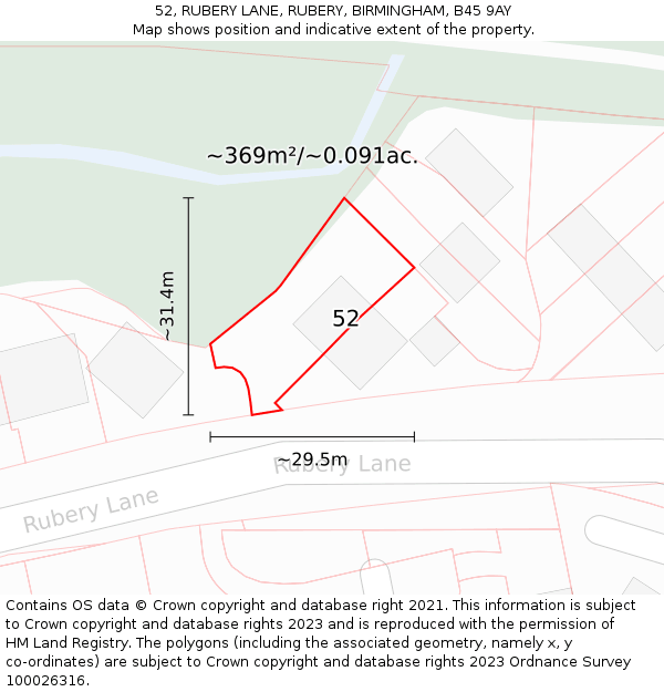 52, RUBERY LANE, RUBERY, BIRMINGHAM, B45 9AY: Plot and title map