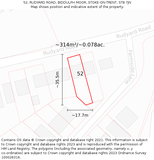 52, RUDYARD ROAD, BIDDULPH MOOR, STOKE-ON-TRENT, ST8 7JN: Plot and title map