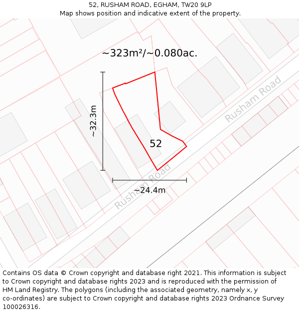 52, RUSHAM ROAD, EGHAM, TW20 9LP: Plot and title map