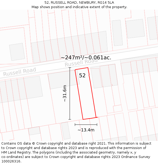 52, RUSSELL ROAD, NEWBURY, RG14 5LA: Plot and title map