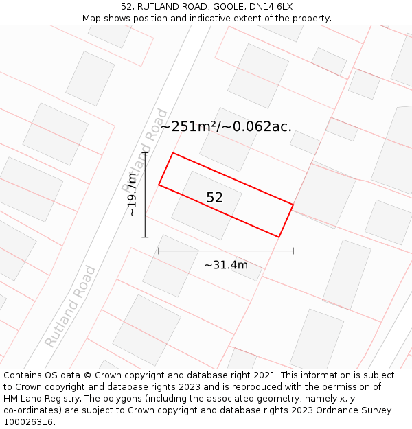 52, RUTLAND ROAD, GOOLE, DN14 6LX: Plot and title map