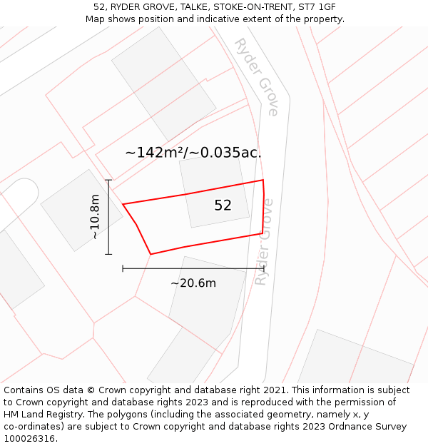 52, RYDER GROVE, TALKE, STOKE-ON-TRENT, ST7 1GF: Plot and title map