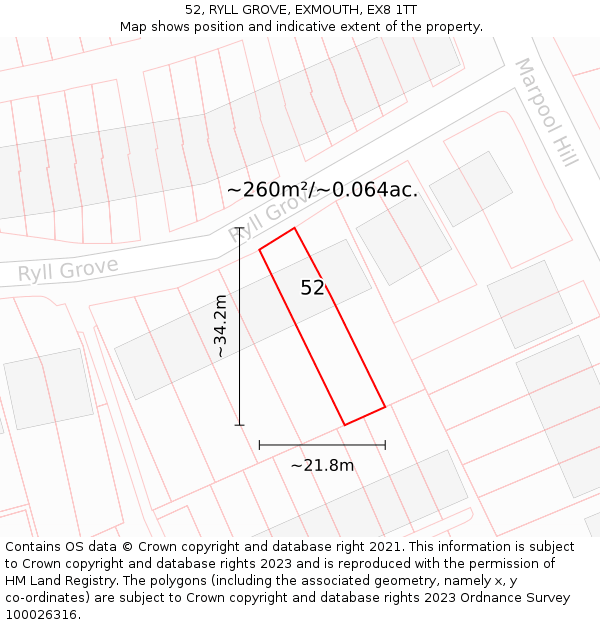 52, RYLL GROVE, EXMOUTH, EX8 1TT: Plot and title map