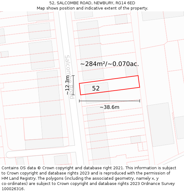 52, SALCOMBE ROAD, NEWBURY, RG14 6ED: Plot and title map