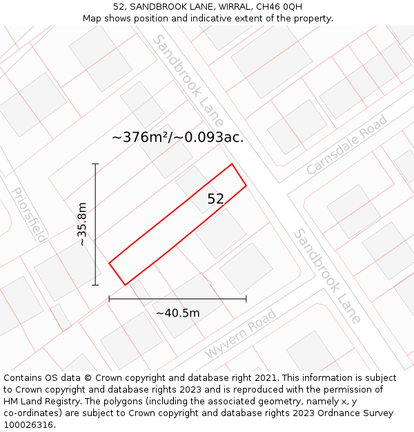 52, SANDBROOK LANE, WIRRAL, CH46 0QH: Plot and title map