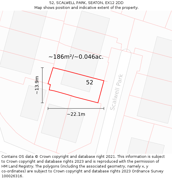 52, SCALWELL PARK, SEATON, EX12 2DD: Plot and title map